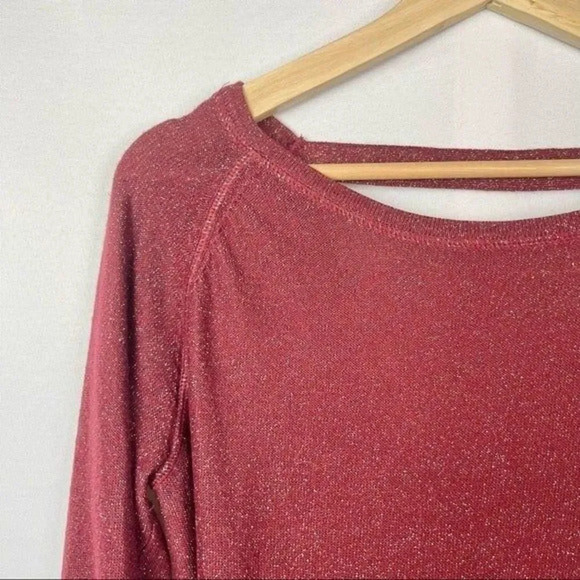 A.N.A Red Shimmer Scoop Back Knit Long Sleeve Sweater S - Picture 3 of 3
